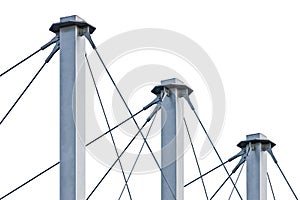 Tied Suspension Roof Cables, Three Tall Grey Isolated Masts