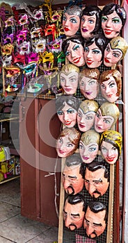 A tienda market selling polital and fun masks for an upcoming photo