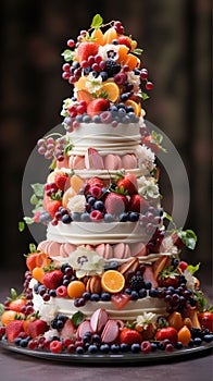 Tiered Wedding Cake with fruits