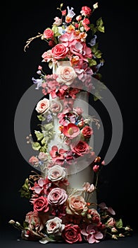Tiered Wedding Cake with pink and purple Flowers