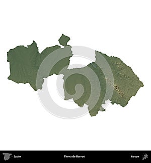 Tierra de Barros, Spain, isolated on white. Physical
