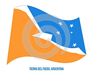 Tierra Del Fuego Flag Waving Vector Illustration on White Background. Flag of Argentina Provinces