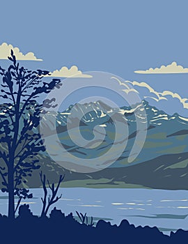 Tierra del Fuego National Park with Fagnano Lake Argentina WPA Art Deco Poster photo