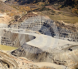 The tiers of an open pit copper mine.