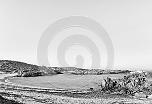 Tietiesbaai Caravan Park in the Cape Columbine Nature Reserve. Monochrome