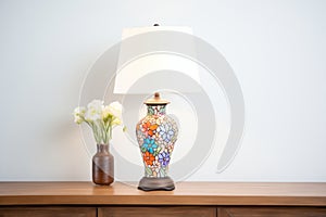 tiffany-style glass table lamp emitting colorful light
