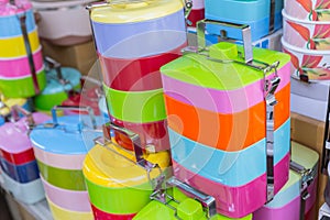 Tiffin box or food carrier stack colorful BPA plastic safety food containing