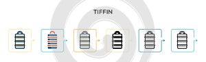 Tiffin vector icon in 6 different modern styles. Black, two colored tiffin icons designed in filled, outline, line and stroke