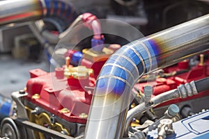 Tig welded seam on stainless steel pipe in racing car