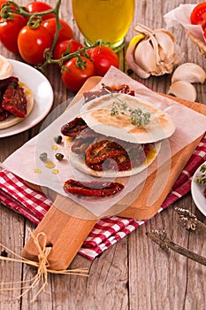 Tigella bread with sun-dried tomatoes.