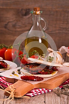 Tigella bread with sun-dried tomatoes.