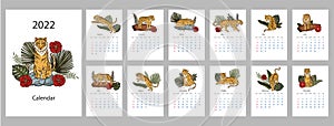 Tiger 2022 calendar. New year printable template.