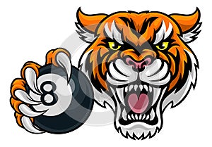 Tiger Angry Pool 8 Ball Billiards Mascot Cartoon