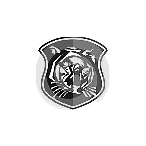 Tiger logo emblem template mascot symbol for business or shirt design. Vector Vintage Design Element