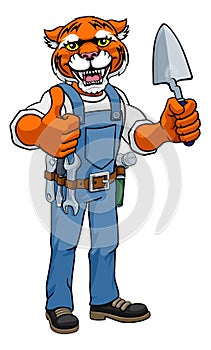 Tiger Bricklayer Builder Holding Trowel Tool photo