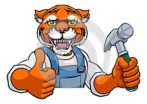 Tiger Carpenter Handyman Builder Holding Hammer