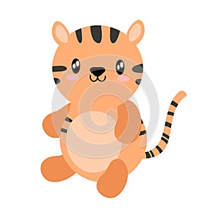 Tiger cartoon toy flat design. Vector. Zoo wild cat, animal isolated. African fauna on white background. Cartoon