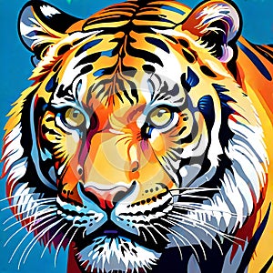 Tiger cat lion siberian bengal artwork drawing bold color photo