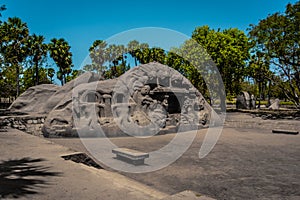 The Tiger Cave Temple- carvings of tiger heads on the mouth of a cave is a rock-cut temple located near Mahabalipuram, Tamil Nadu