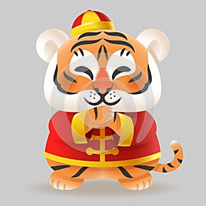 Tiger celebrate Chinese New Year with traditional costume Gong Xi Gong Xi - Year of Tiger vector illustration isolated Translation