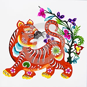 Tiger, color paper cutting. Chinese Zodiac.