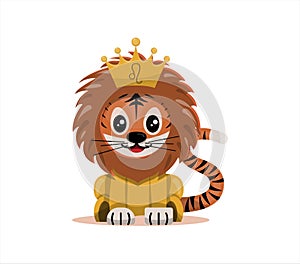 Tiger cub with leo zodiac sign Astrological sign icon Vector cartoon illustration Horoscope and Eastern New Year.