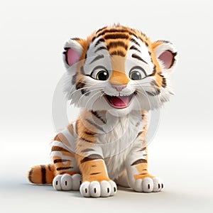 Cute Baby Tiger 3d Model: Pixar Style On White Background photo