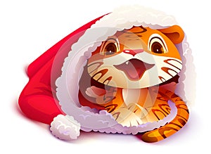 Tiger cub wearing santa claus hat symbol 2022
