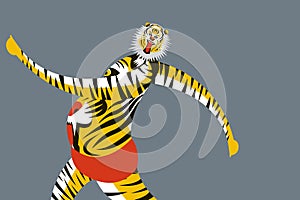 Tiger dance artist dancing during the festival of Onam in Kerala, Indi
