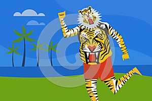 Tiger dance artist dancing during the festival of Onam in Kerala, Indi photo