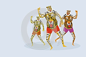 Tiger dance artists dancing during the festival of Onam in Kerala, Indi photo