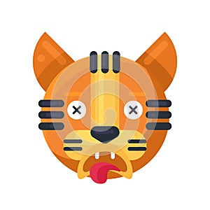 Tiger dead reaction expression facial emoji vector