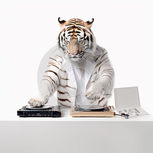 Tiger Deejay On White Background