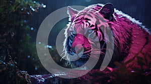 Hyper-realistic Tiger Wallpaper With Pink-purple Eyes photo