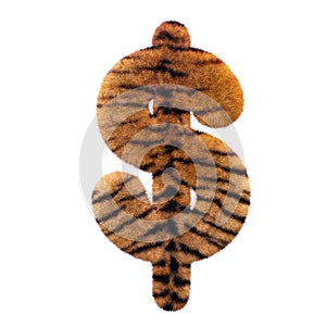 Tiger dollar currency sign - Business 3d Feline fur symbol - Suitable for Safari, Wildlife or big felines related subjects
