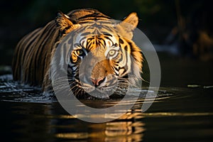 Tiger drinking river. Generate Ai