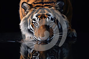 Tiger Drinking Water Reflection