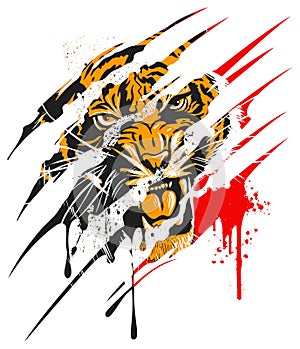 Tiger face with claw scratches vector image. photo