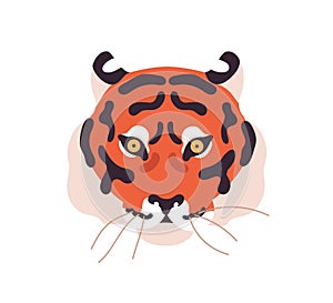 Tiger face portrait. Wild cats head icon. Predators muzzle. Tropical carnivore feline animal avatar. Amur hunter snout