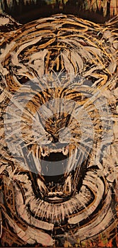 Tiger, fierce roar, huge teeth abstract Painting