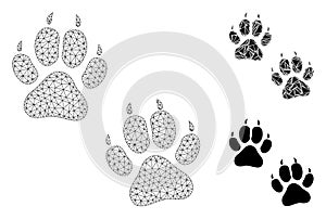 Tiger Footprints Vector Mesh Carcass Model and Triangle Mosaic Icon