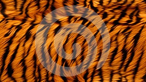 Tiger fur pattern, seamless background of furry animal skin with orange and black stripes
