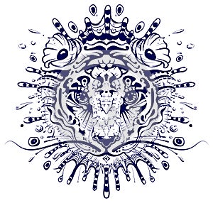 Tiger head abstract drawing mandala. 2022 year of water tiger to chinese calendar zodiac sign