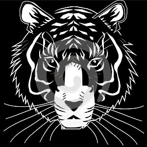 Simple Tiger Head Black and White Vector Illustration