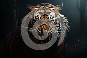 Tiger head closeup cinematic. Generate Ai photo