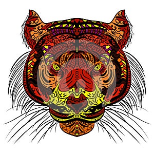 Tiger head Colored hand drawn zentangle design.