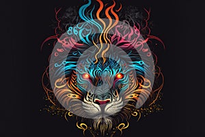 Tiger head with creative elements on colorful, hand drawn & artistic