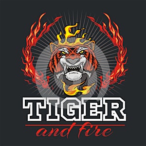 Tiger head hand and fire - vector illustration