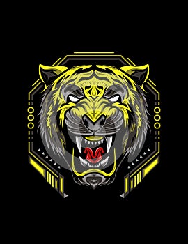 The Tiger head illustration on the black background