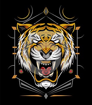 The Tiger head illustration on the black background